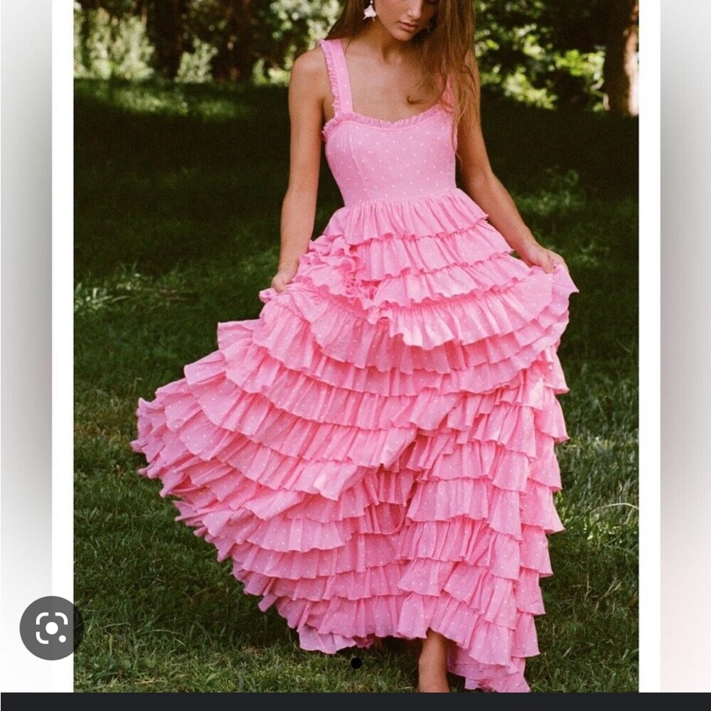 Loveshack Fancy Pink Polka Dot Maxi Dress NWOT Size 2